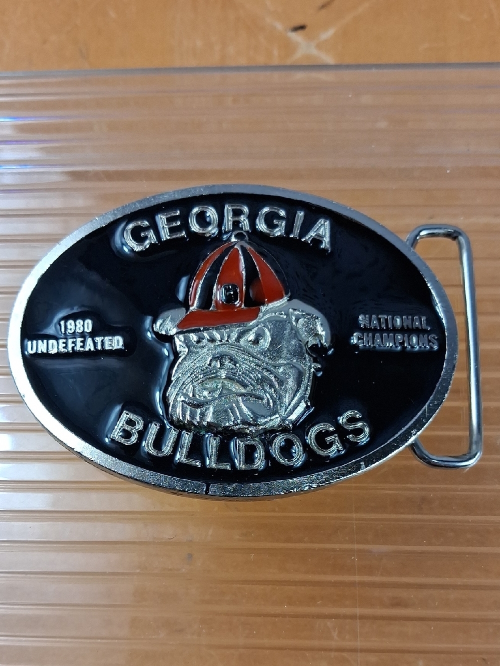Rare Vintage 1980 Georgia Bulldogs National Tittle Black & Silver Belt Buckle